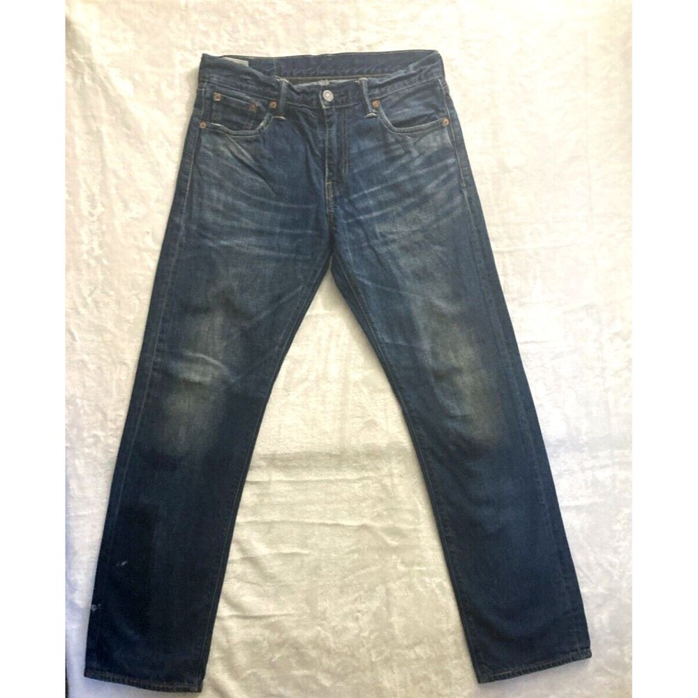 Mens Levi's 504 30x32 Regular Straight Fit Dark Blue Denim Jeans - Zip Fly